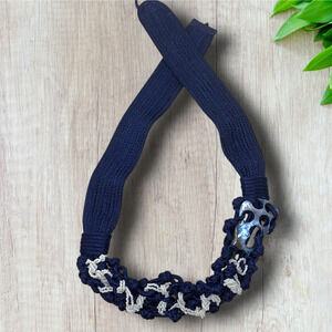 Vintage 1980s Navy Blue & White Braided Cinch Waist Rope Corset Belt Avant Garde